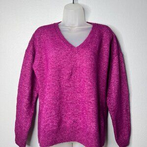 Lucky Brand Womens V-Neck Long Sleeve Pullover Casual Sweater Size SP Magenta